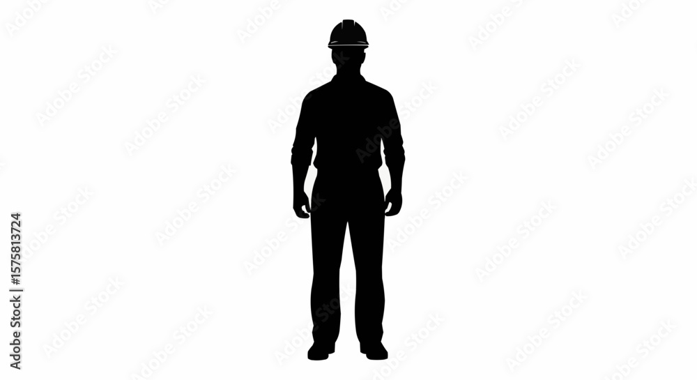Fototapeta premium Silhouette of Construction Worker Wearing Safety Helmet – Labor Icon Vector on White