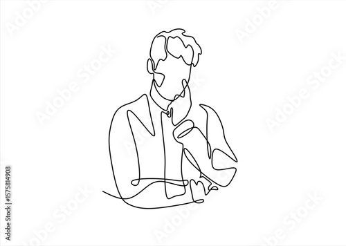 Continuous one line drawing of thinking man. Single line draw design vector graphic illustration. 	Hand drawn one line vector. Editable stroke	