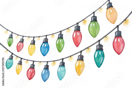 String of christmas lights on White Background