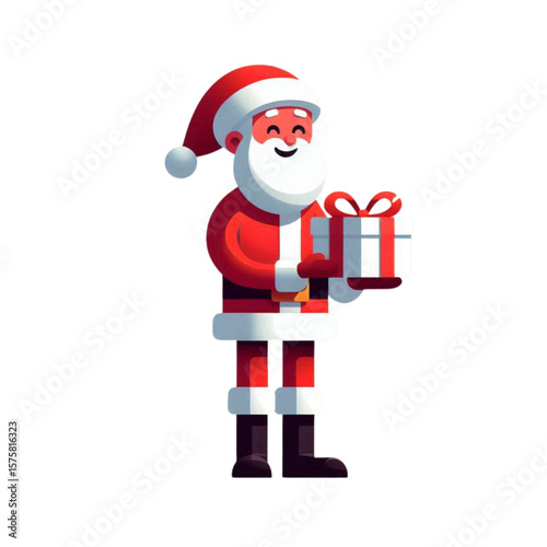 Santa Claus with gift box cartoon character, flat design vector illustration for Christmas