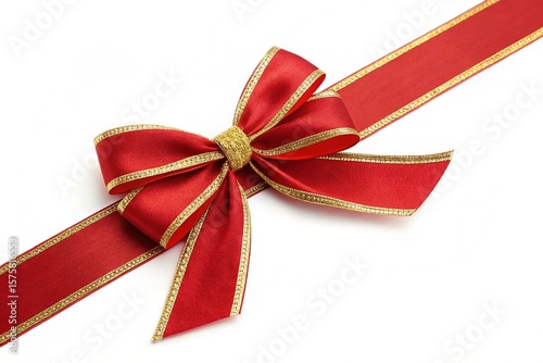 red ribbon and bow with gold isolated against on White Background