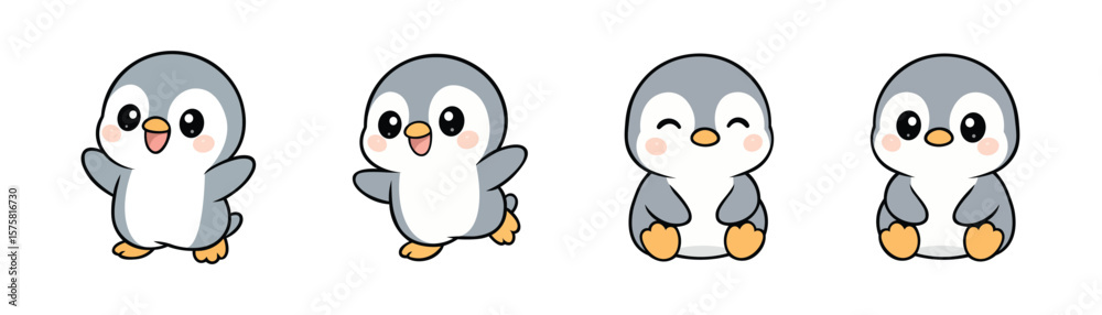 Obraz premium Cute Baby Penguin Character Bundle on White