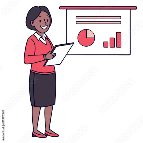 Business Woman Presenting Financial Data and Charts During a Meeting