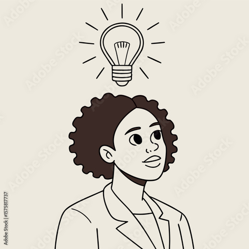 Creative Business Woman With Brilliant Idea Illuminating Overhead A Bright Light Bulb