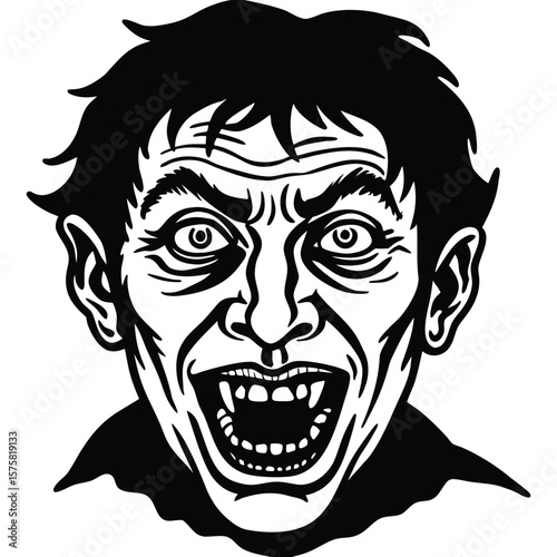 Fanged creature snarling with wide open mouth monster