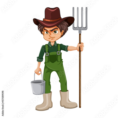 Farm Boy Vector Illustration Young Farmer Cartoon