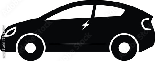 electric car icon black silhouette vector illustration on transparent background