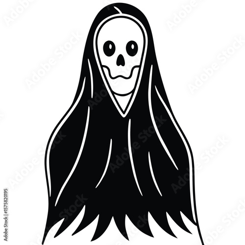 Grim reaper skull with flowing cloak ghost black