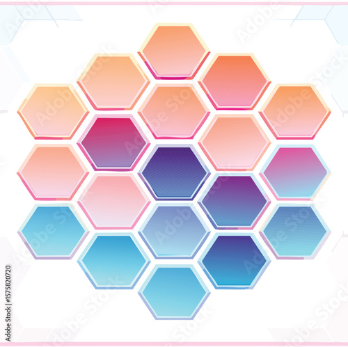 Seamless pattern of hexagons forming a honeycomb structure with a futuristic gradient palette