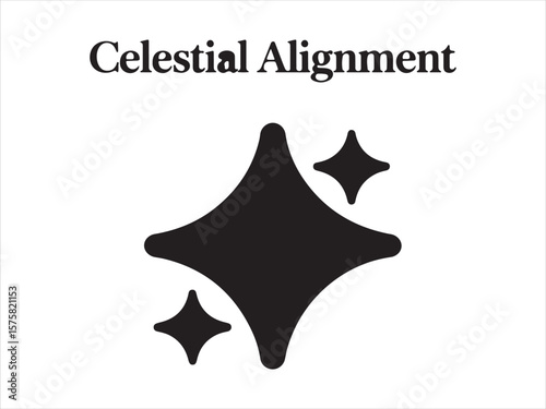 Celestial alignment of sparkle stars and abstract shapes on white background