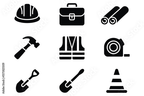 Construction tools and safety equipment helmet briefcase