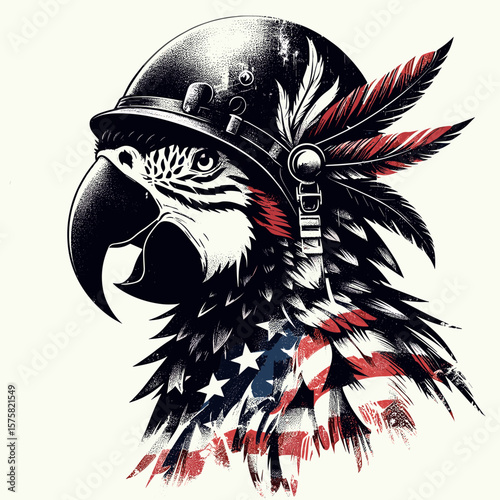 patriotic parrot wearing helmet and feathers clip art preview