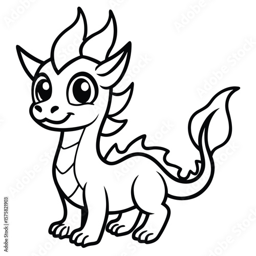 Adorable baby dragon with flame crest and big eyes