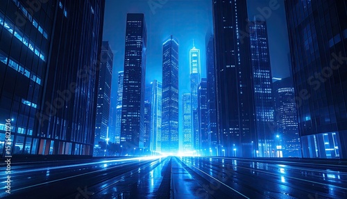 Futuristic city street at night