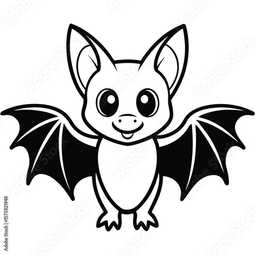 Adorable cartoon bat with large eyes and spread wings