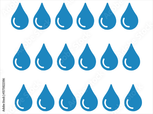 Multiple blue water drop icons arranged in three rows on a white background