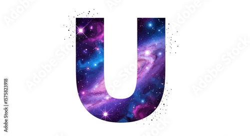 Vector letter u galaxy space cosmic nebula stars universe astronomy alphabet uppercase font design illustration