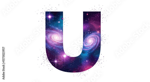 Vector letter u galaxy space cosmic alphabet typography design, u initial galaxy cosmic nebula universe theme art