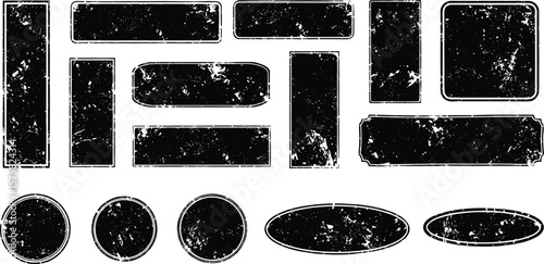 Hand drawn grunge textured text box frames set with uneven rough jagged edge. Ink pen rectangles squares circles ovals collection. Retro vintage aged distressed vector banners borders