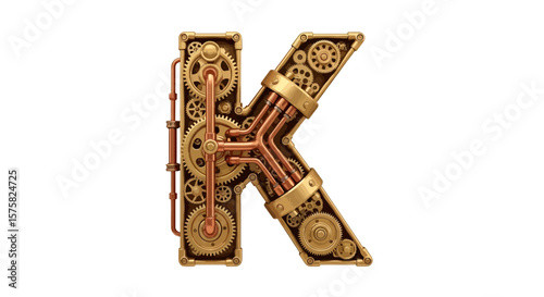 Vector steampunk letter k alphabet design with gears and cogs for mechanical typography and industrial art