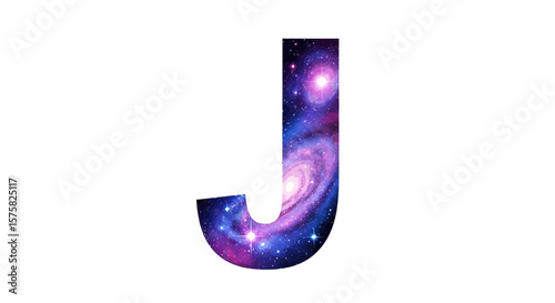 Vector letter j galaxy space cosmic nebula stars universe astronomy alphabet initial typography design graphic element