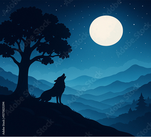 wolf howling at night