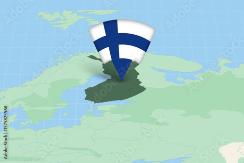 Finland Highlighted on Europe Map with Flag Icon.
