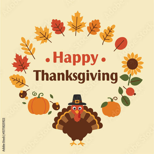 Thanksgiving Turkey Wreath Graphic: Festive Fall Holiday Celebration Design