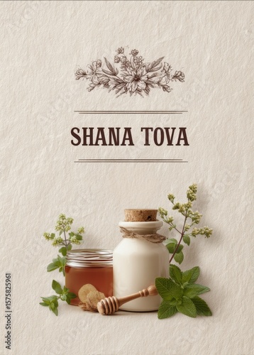 Celebrating Shana Tova with honey and herbs for a sweet new year in a rustic setting