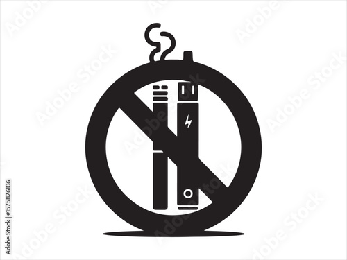 Black silhouette of a no vaping symbol with two electronic cigarettes inside