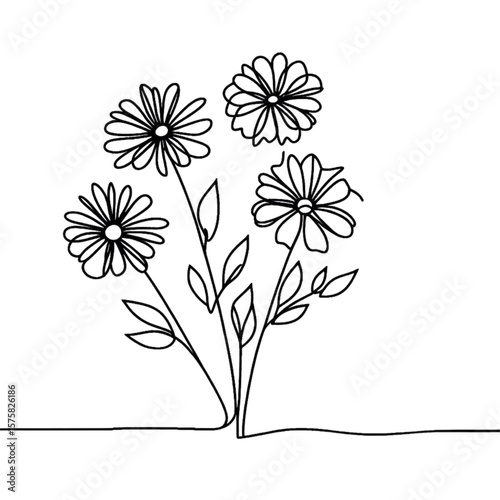 Charming botanical outline features daisies for minimal designs, suitable for stationery, decoration, and craft projects requiring floral accents.