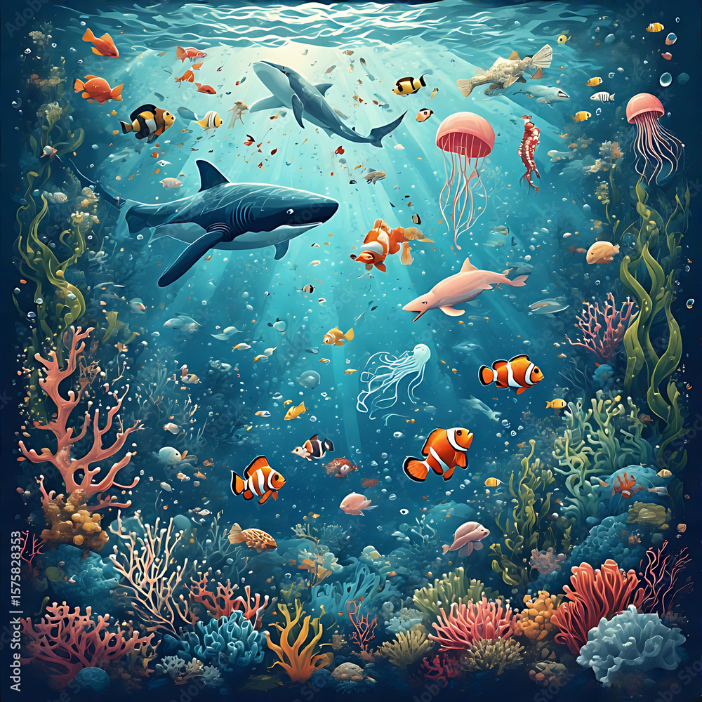Fototapeta premium Beneath the Waves: A Rich Marine Landscape