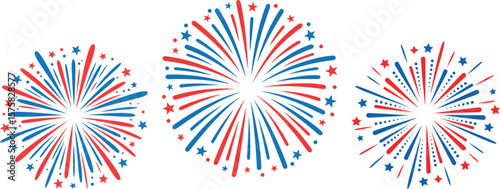 Red blue starburst bursts fireworks celebration