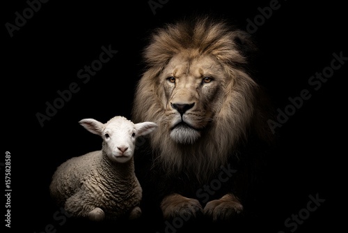 Majestic Lion and Lamb A Powerful Contrast in Wildlife Photography