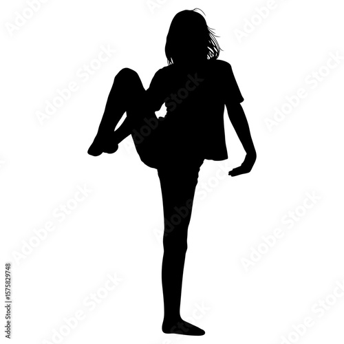 Silhouette of Young Girl Standing on One Leg