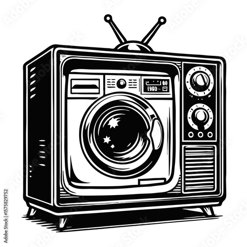 Old television showing a washing machine