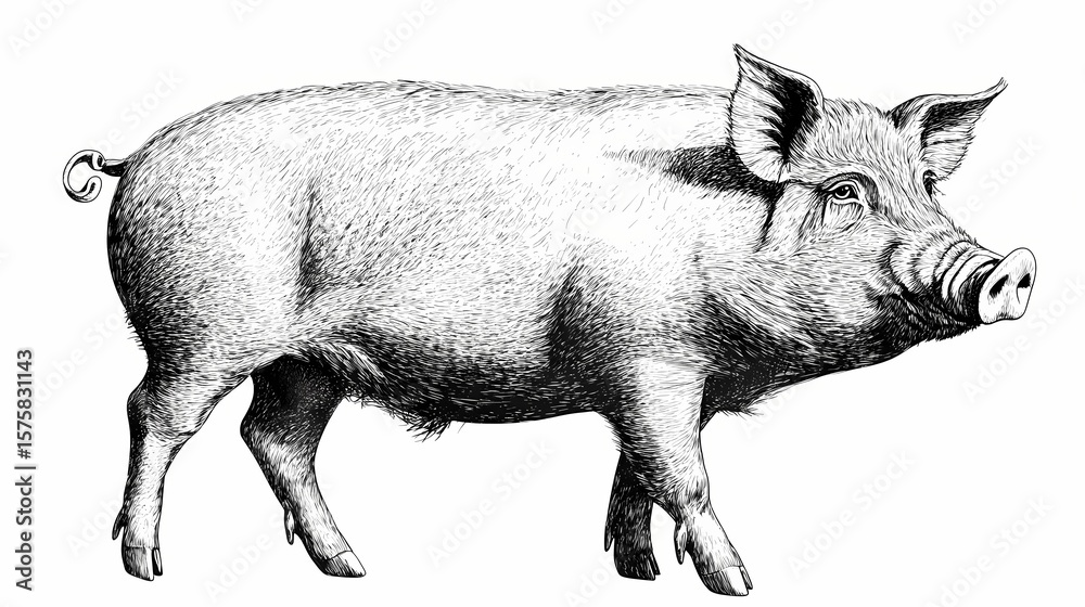 Fototapeta premium Detailed illustration of a pig.