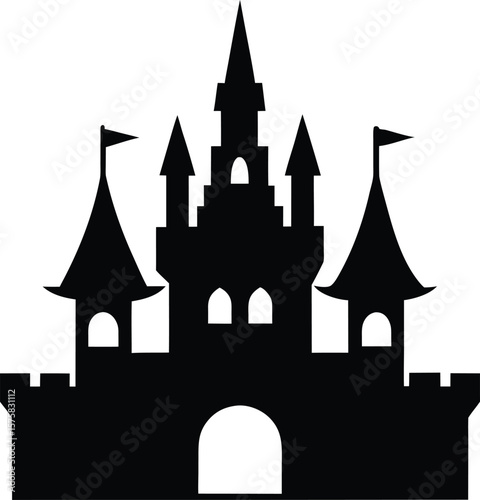 theme park castle icon black silhouette vector illustration on transparent background