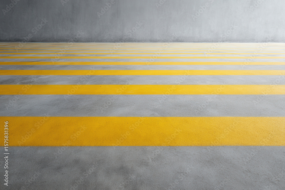Fototapeta premium Yellow stripes on concrete floor create vivid pattern in subway setting