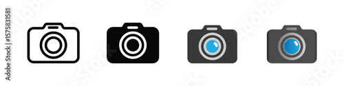 Minimalist Camera Icon Set with Various Styles - Vector Illustrations for Photography, Media, and Technology