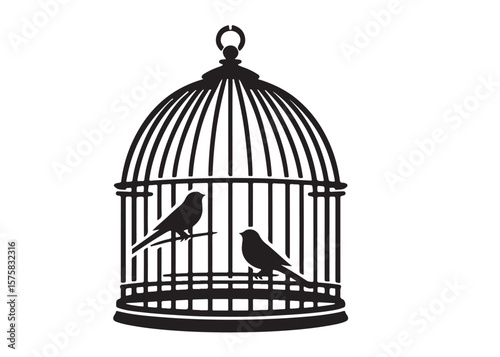 bird in a cage logo design silhouette vectors illustration, bird in a cage silhouette vector logo, silhouette birdcage vector logo, vintage black birdcage logo silhouettes vector on a white background