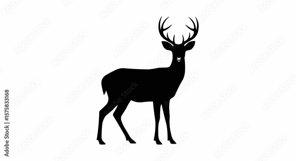 Obraz premium Silhouette of Deer Grazing – Peaceful Wildlife Vector on White Background