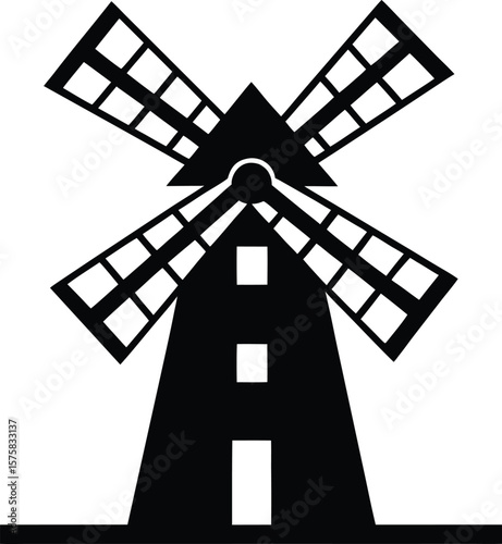 Windmill icon black silhouette vector illustration on transparent background

