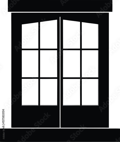 window facade building icon black silhouette vector illustration on transparent background
