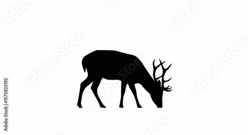 Silhouette of Deer Grazing – Peaceful Wildlife Vector on White Background