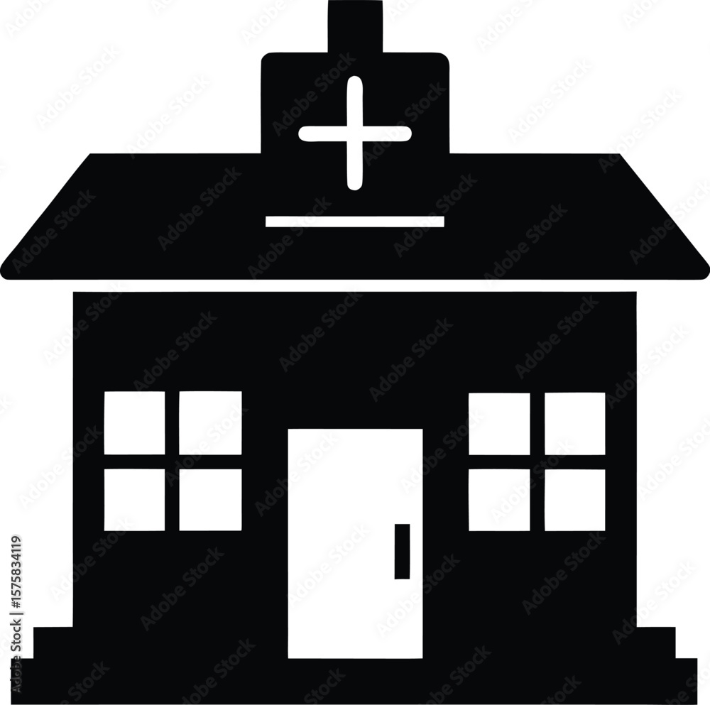 Fototapeta premium pharmacy building icon black silhouette vector illustration on transparent background 