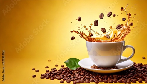 coffee splash and beans with copy space on side