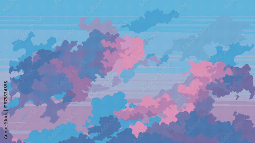Obraz premium Vibrant blue purple cloud view landscape in pixel art style