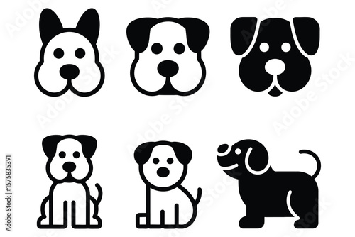 Six black and white dog icons dogs illustration