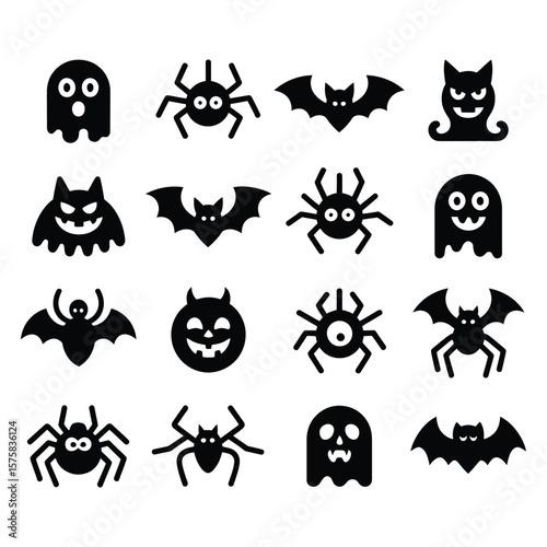 Spooky creatures halloween icons ghost spider